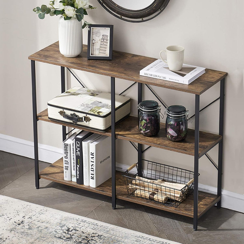 Entryway/Console Table for Living Room, Industrial Narrow Sofa Table with 3-Tier Storage Open Shelves, 39 Inch Rustic Brown
