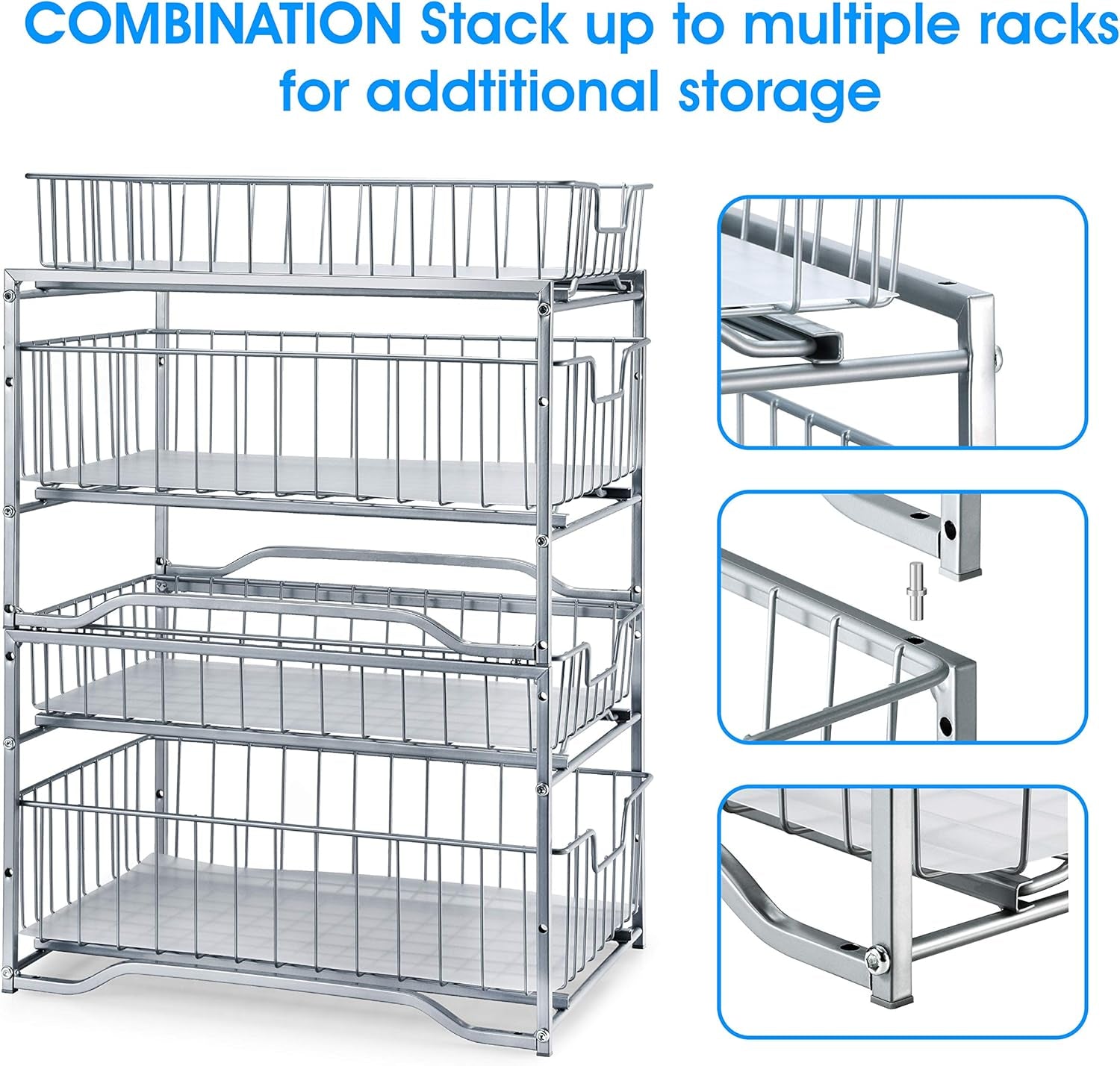 Stackable 2-Tier Vertical Bathroom Storage under Sink Cabinet Organizer, Toilet Vanity Organizer Drawers, Silver