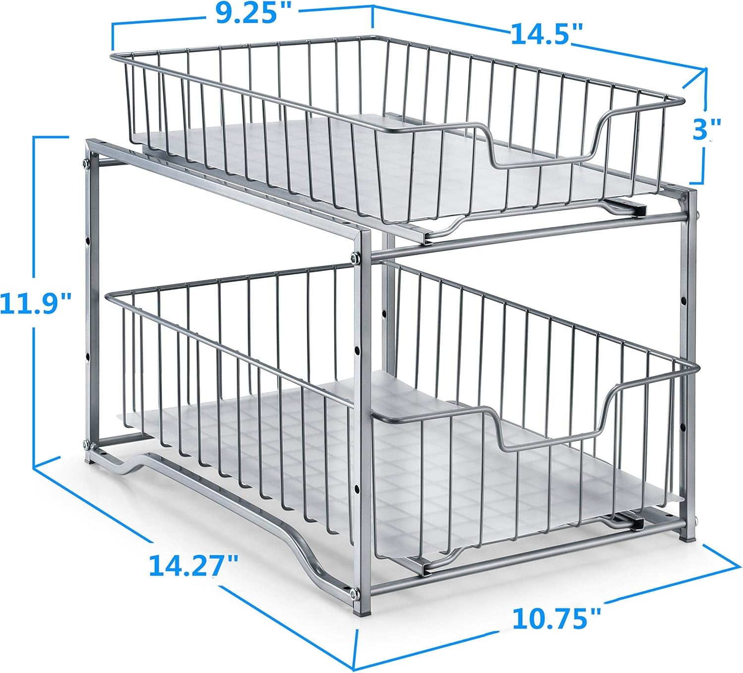 Stackable 2-Tier Vertical Bathroom Storage under Sink Cabinet Organizer, Toilet Vanity Organizer Drawers, Silver