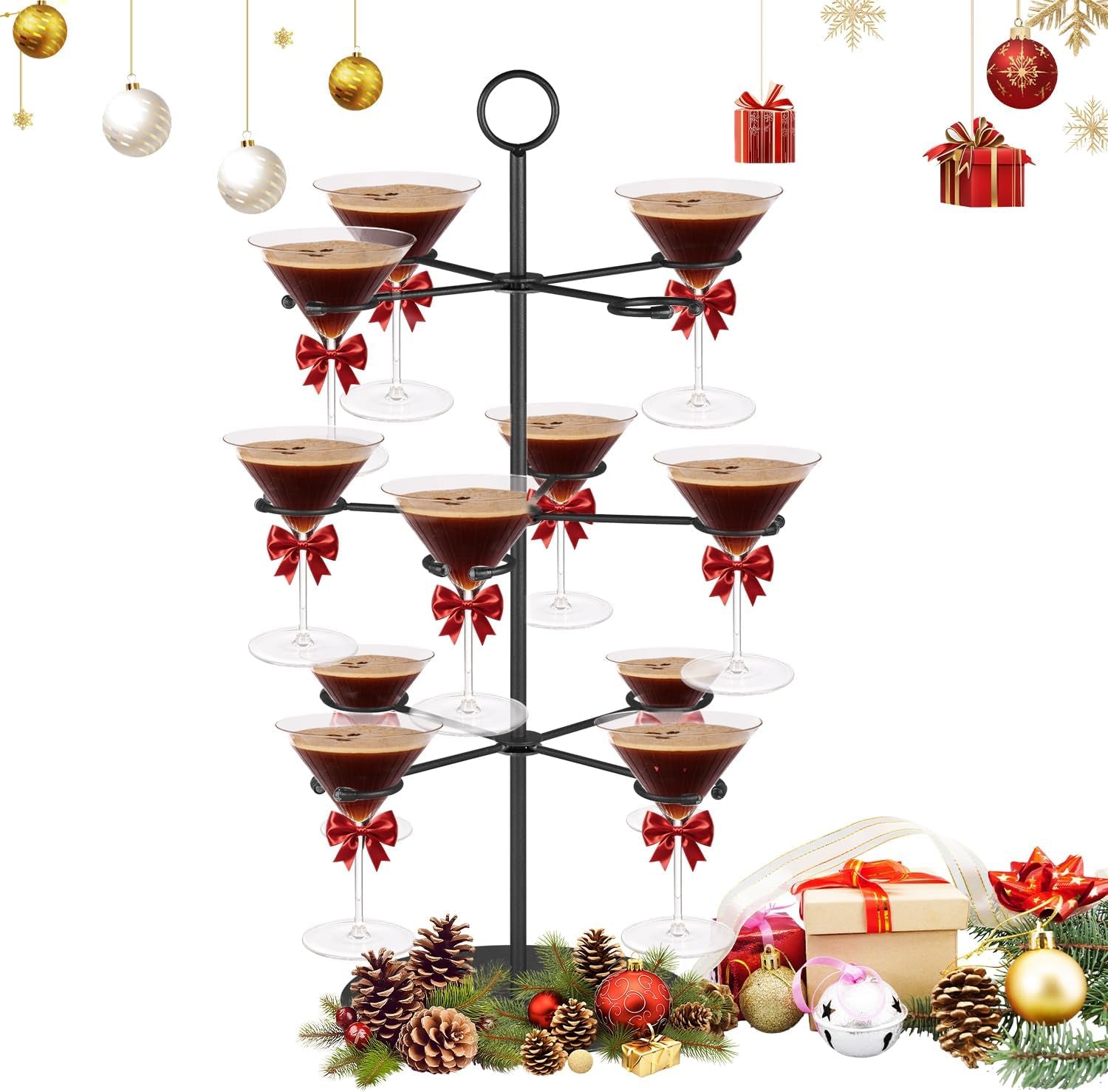 Cocktail Tree Stand for Parties Brunch,3 Tiers 12 Holders Drink Tower Wine Glass Holder Stand,Champagne Tower Martinis Tree,Wine Glasses Display Margarita Tower Drink Stand for Mimosa Bar Party Bridal