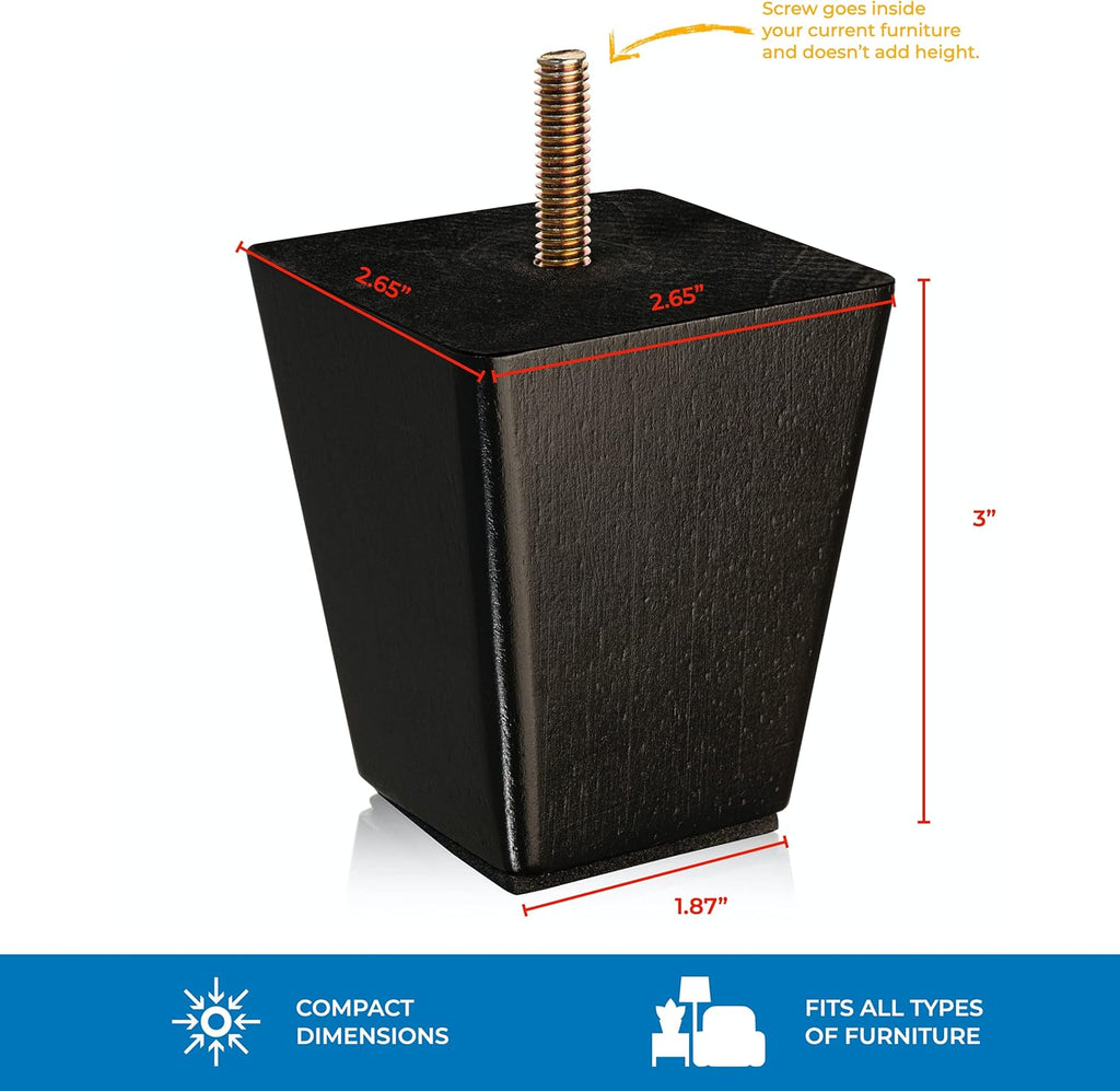 Set of 4 Wood Furniture Legs (Black, Square)