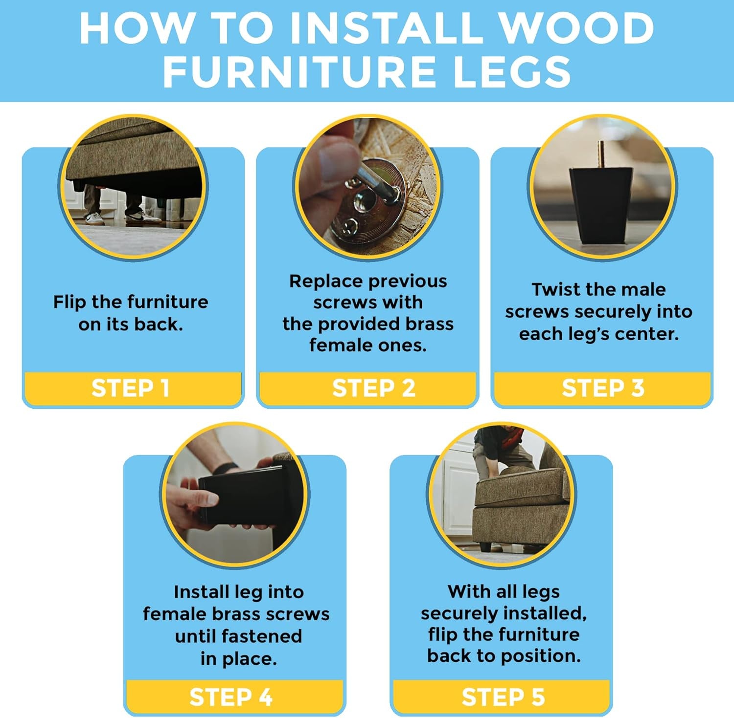 Set of 4 Wood Furniture Legs (Black, Square)