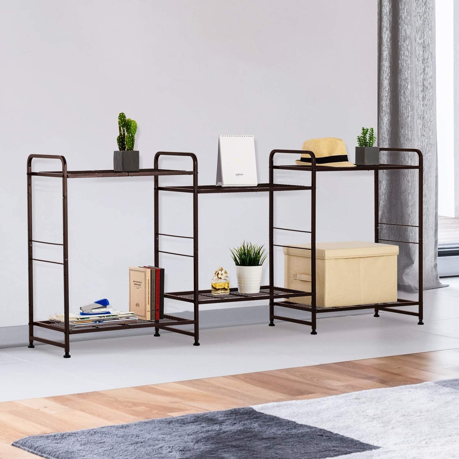 3-Tier Stackable Wire Shelving Unit Storage Rack, Expandable & Adjustable Kitchen Storage Cabinet Shelf Organizer, Bronze