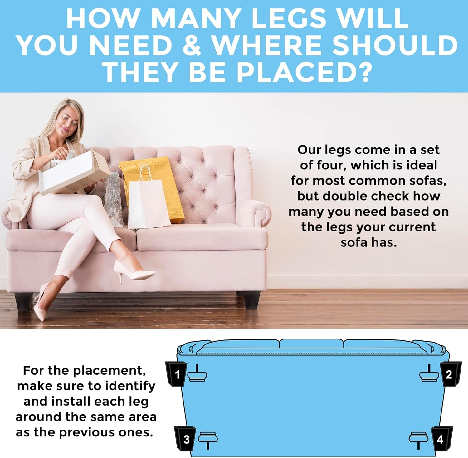 Set of 4 Wood Furniture Legs (Black, Square)