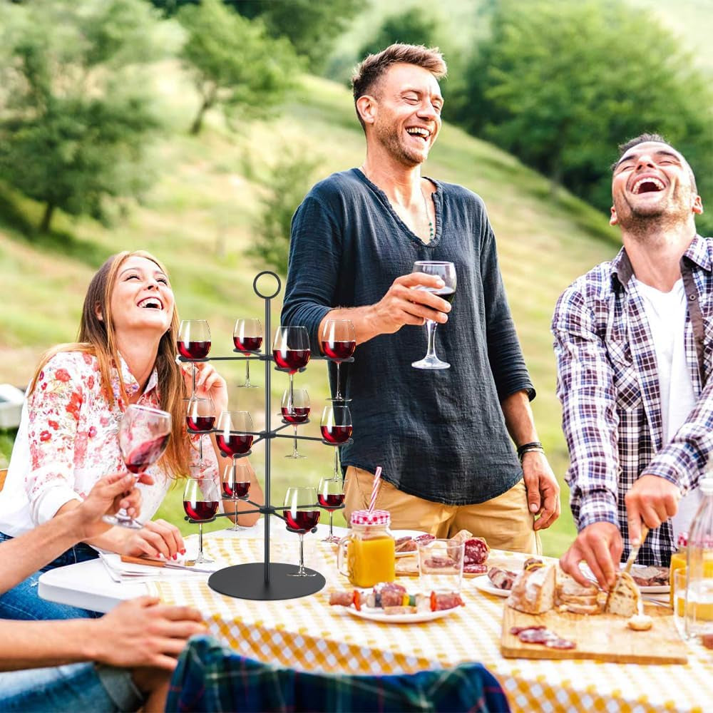 Cocktail Tree Stand for Parties Brunch,3 Tiers 12 Holders Drink Tower Wine Glass Holder Stand,Champagne Tower Martinis Tree,Wine Glasses Display Margarita Tower Drink Stand for Mimosa Bar Party Bridal