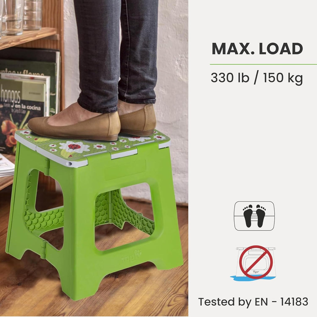 Compact Step Stool Foldable, 12-1/2-Inch Step Stools for Adults up to 330 Pound, Lightweight Stool, Non-Slip Folding Step Stool, Ladybug on Top