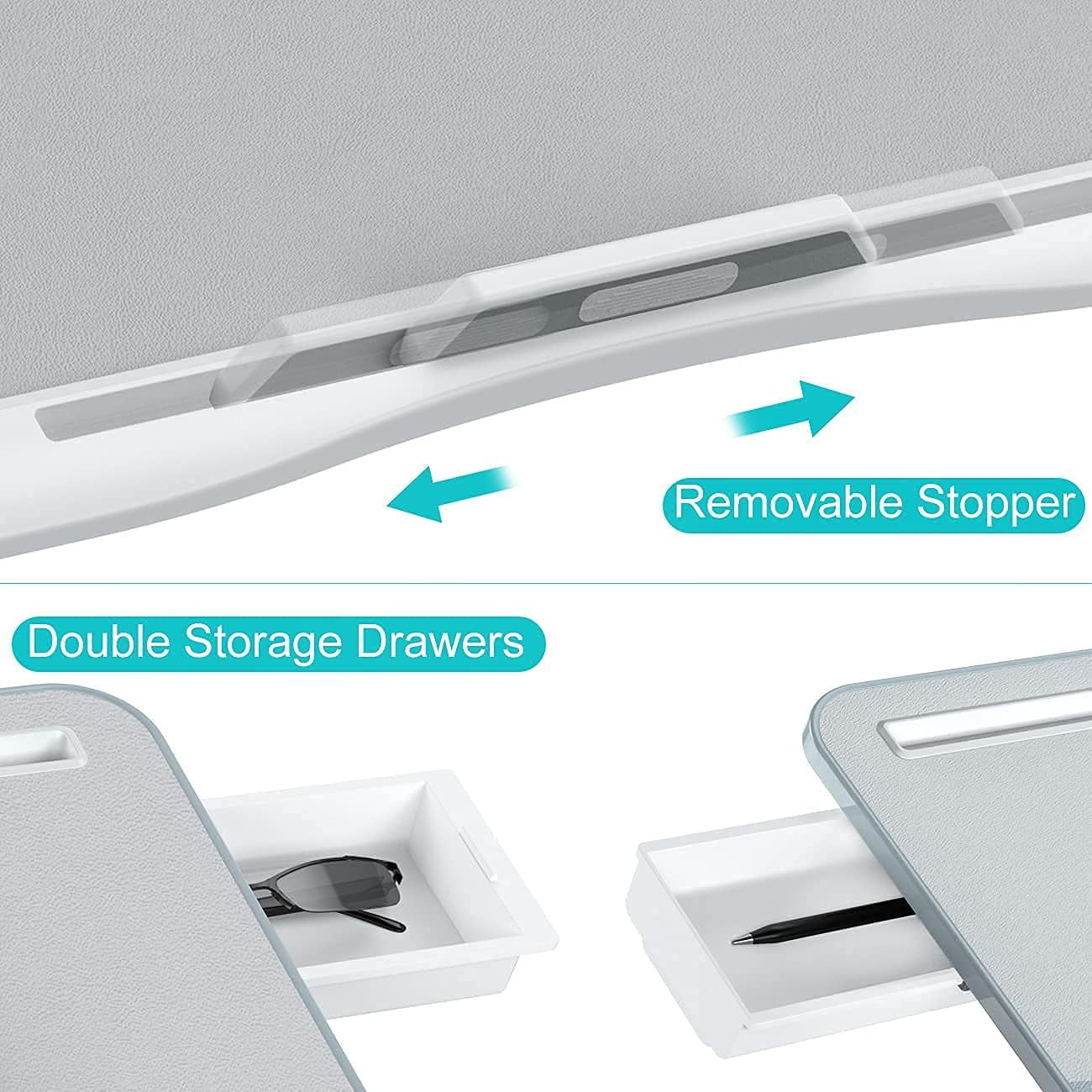 Laptop Bed Tray Desk, Foldable and Adjustable Lap Table with Heights and Angles, Upgraded-Sturdy Laptop Lap Desk for Bed/Sofa/Couch/Floor (2 Drawers, X-Large, Grey)