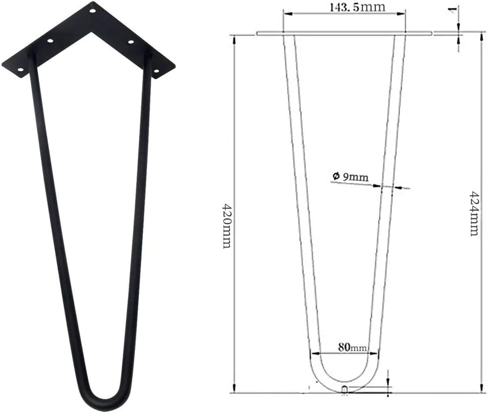 Metal Hairpin Table Legs 16 Inch, Replacement Furniture Pin Legs Set of 4 for DIY Coffee Tables, Modern Desks, Night Stands, Etc with Heavy Duty Iron and Mid-Century Industrial Design, Black