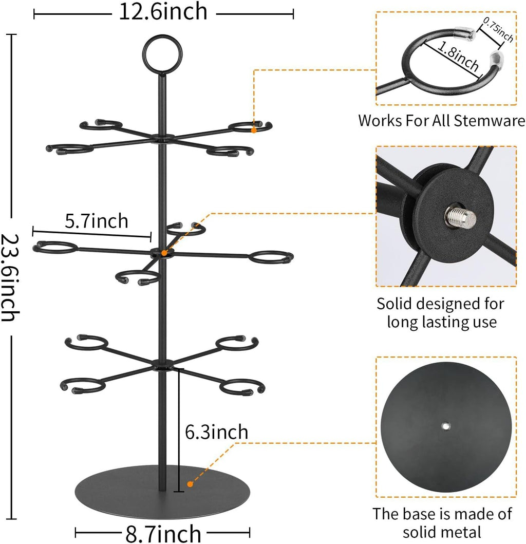 Cocktail Tree Stand for Parties Brunch,3 Tiers 12 Holders Drink Tower Wine Glass Holder Stand,Champagne Tower Martinis Tree,Wine Glasses Display Margarita Tower Drink Stand for Mimosa Bar Party Bridal