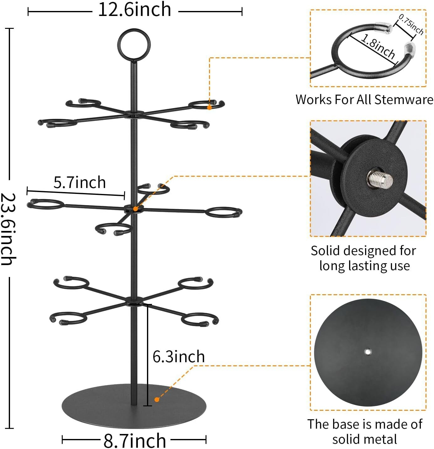 Cocktail Tree Stand for Parties Brunch,3 Tiers 12 Holders Drink Tower Wine Glass Holder Stand,Champagne Tower Martinis Tree,Wine Glasses Display Margarita Tower Drink Stand for Mimosa Bar Party Bridal