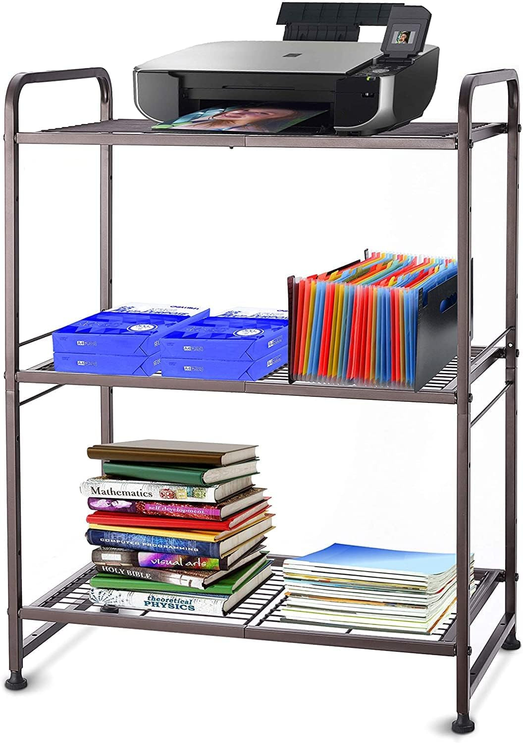 3-Tier Stackable Wire Shelving Unit Storage Rack, Expandable & Adjustable Kitchen Storage Cabinet Shelf Organizer, Bronze