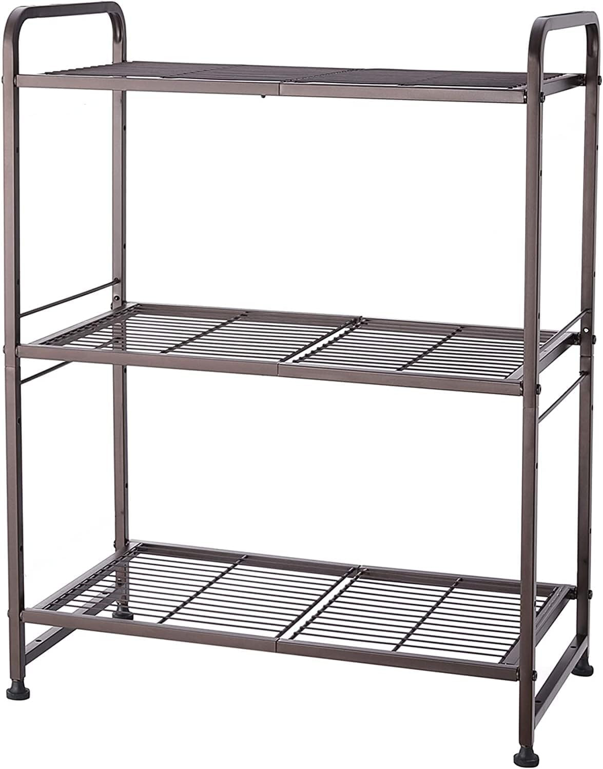 3-Tier Stackable Wire Shelving Unit Storage Rack, Expandable & Adjustable Kitchen Storage Cabinet Shelf Organizer, Bronze