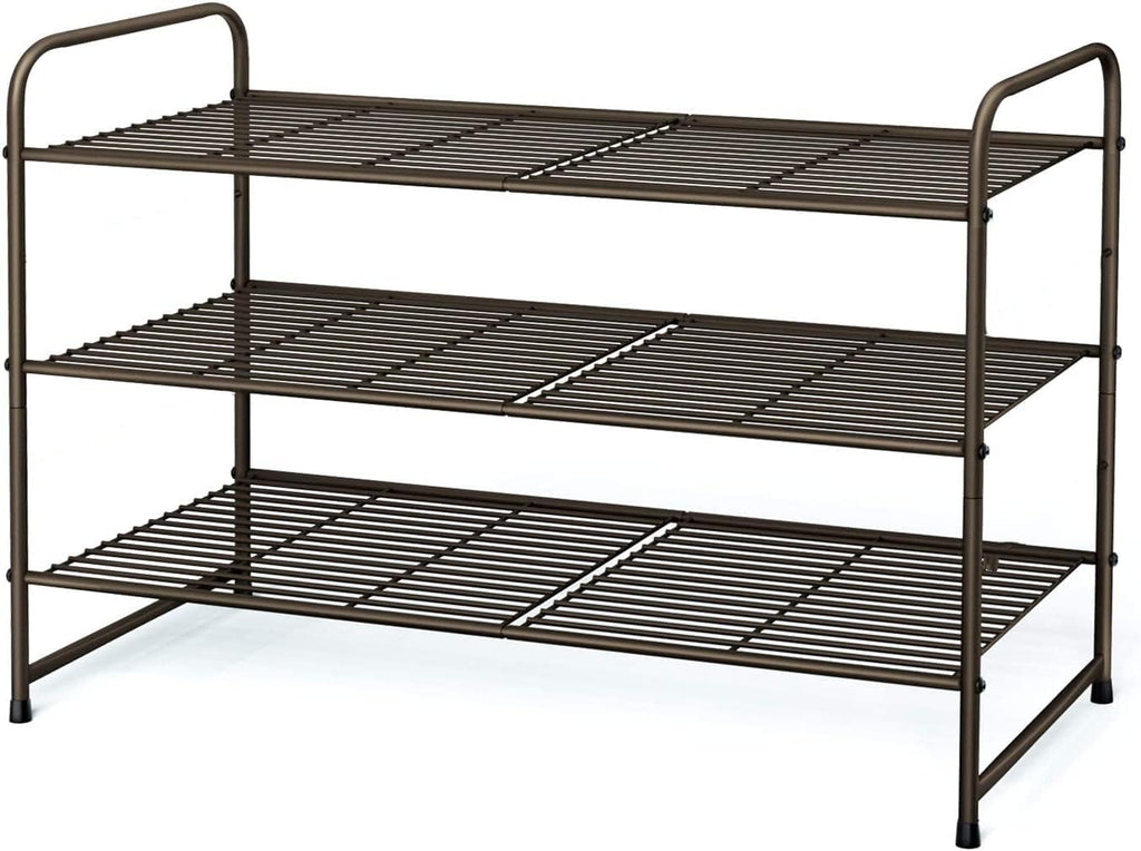 3-Tier Stackable Shoe Rack, Expandable & Adjustable Shoe Shelf Storage Organizer, Wire Grid, Bronze