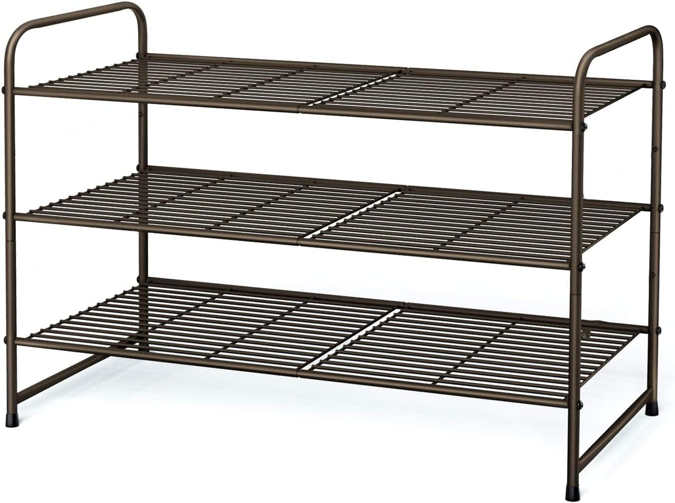 3-Tier Stackable Shoe Rack, Expandable & Adjustable Shoe Shelf Storage Organizer, Wire Grid, Bronze