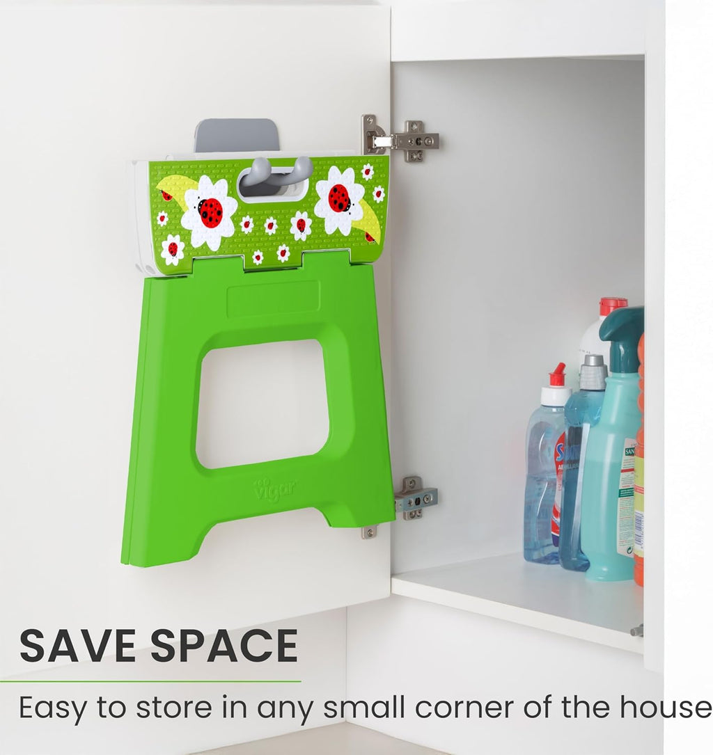 Compact Step Stool Foldable, 12-1/2-Inch Step Stools for Adults up to 330 Pound, Lightweight Stool, Non-Slip Folding Step Stool, Ladybug on Top