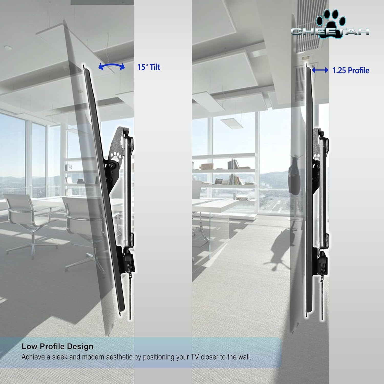 Tilt TV Mount Fits 32-86 Inch Tvs up to 165Lbs Max VESA 600X400Mm, with 10Ft HDMI Cable, Universal Flat Wall Mount Bracket, Fits 16-24" Studs, Ultra Low 1.3" Profile Adjusts to 15 Degree Tilt