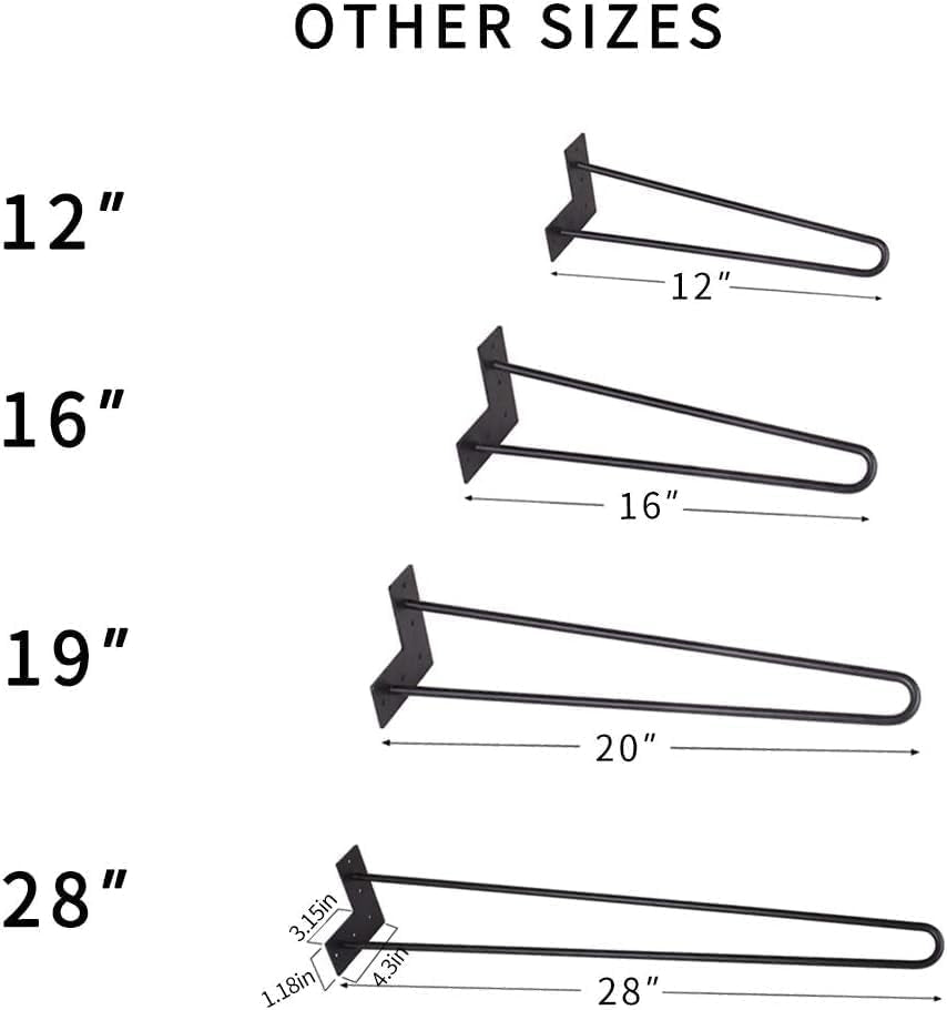 Metal Hairpin Table Legs 16 Inch, Replacement Furniture Pin Legs Set of 4 for DIY Coffee Tables, Modern Desks, Night Stands, Etc with Heavy Duty Iron and Mid-Century Industrial Design, Black