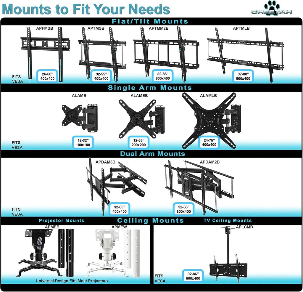 Tilt TV Mount Fits 32-86 Inch Tvs up to 165Lbs Max VESA 600X400Mm, with 10Ft HDMI Cable, Universal Flat Wall Mount Bracket, Fits 16-24" Studs, Ultra Low 1.3" Profile Adjusts to 15 Degree Tilt