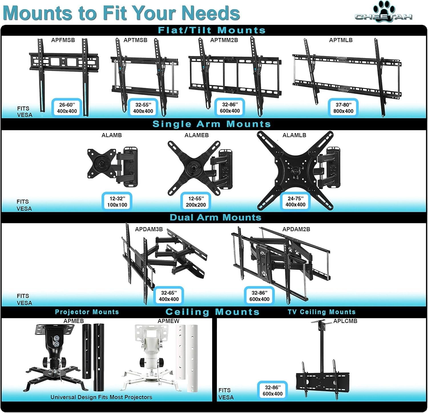 Tilt TV Mount Fits 32-86 Inch Tvs up to 165Lbs Max VESA 600X400Mm, with 10Ft HDMI Cable, Universal Flat Wall Mount Bracket, Fits 16-24" Studs, Ultra Low 1.3" Profile Adjusts to 15 Degree Tilt