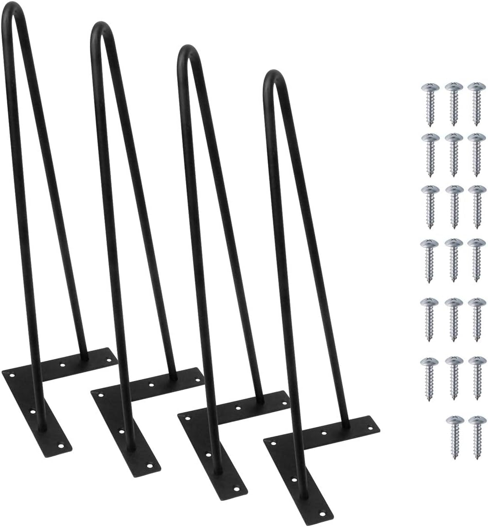 Metal Hairpin Table Legs 16 Inch, Replacement Furniture Pin Legs Set of 4 for DIY Coffee Tables, Modern Desks, Night Stands, Etc with Heavy Duty Iron and Mid-Century Industrial Design, Black
