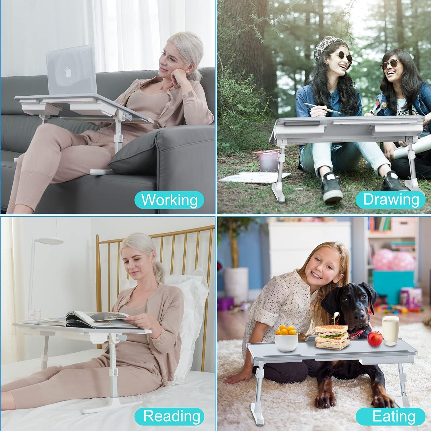 Laptop Bed Tray Desk, Foldable and Adjustable Lap Table with Heights and Angles, Upgraded-Sturdy Laptop Lap Desk for Bed/Sofa/Couch/Floor (2 Drawers, X-Large, Grey)