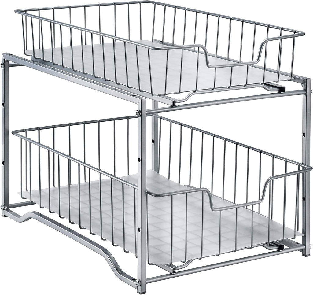 Stackable 2-Tier Vertical Bathroom Storage under Sink Cabinet Organizer, Toilet Vanity Organizer Drawers, Silver