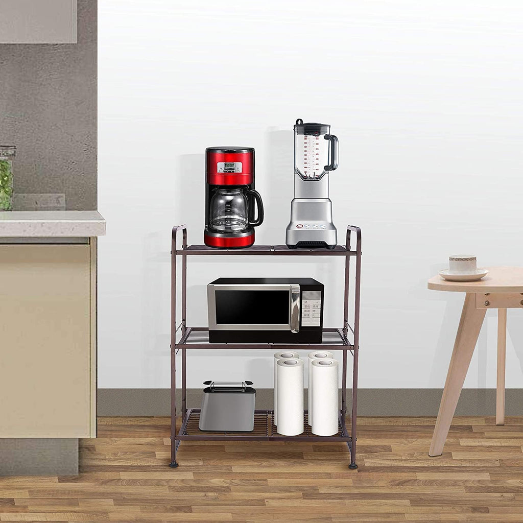 3-Tier Stackable Wire Shelving Unit Storage Rack, Expandable & Adjustable Kitchen Storage Cabinet Shelf Organizer, Bronze