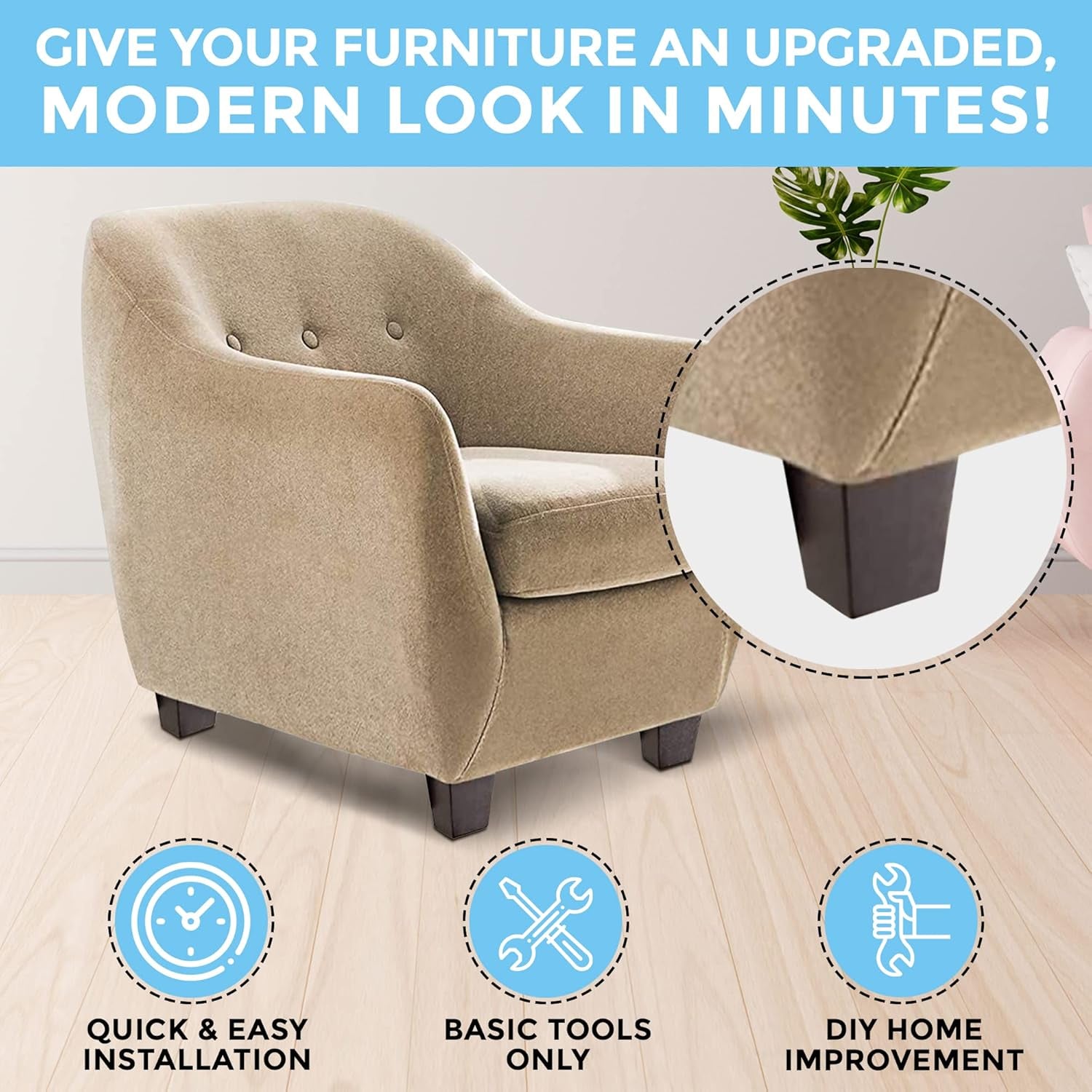 Set of 4 Wood Furniture Legs (Black, Square)