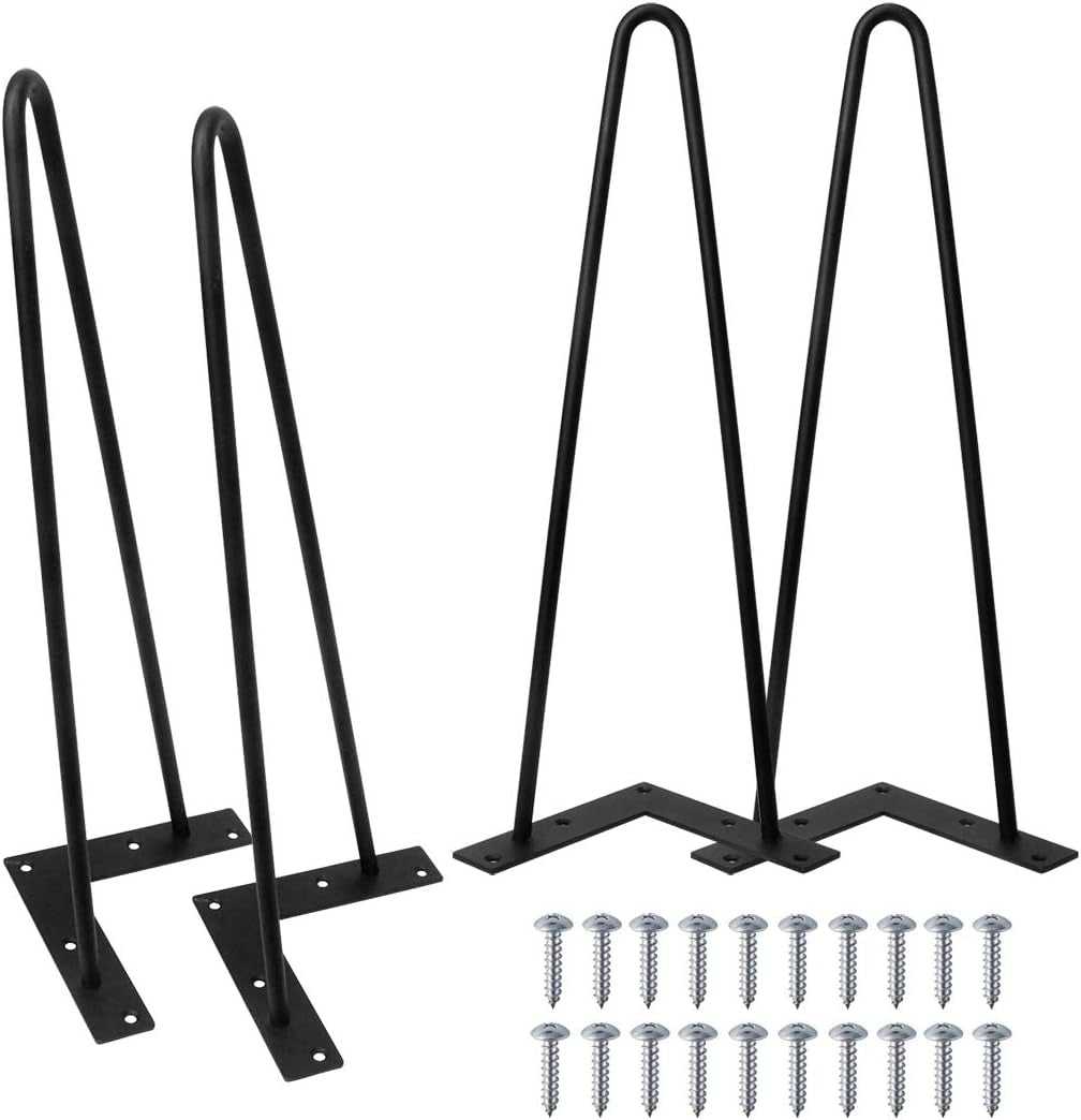 Metal Hairpin Table Legs 16 Inch, Replacement Furniture Pin Legs Set of 4 for DIY Coffee Tables, Modern Desks, Night Stands, Etc with Heavy Duty Iron and Mid-Century Industrial Design, Black