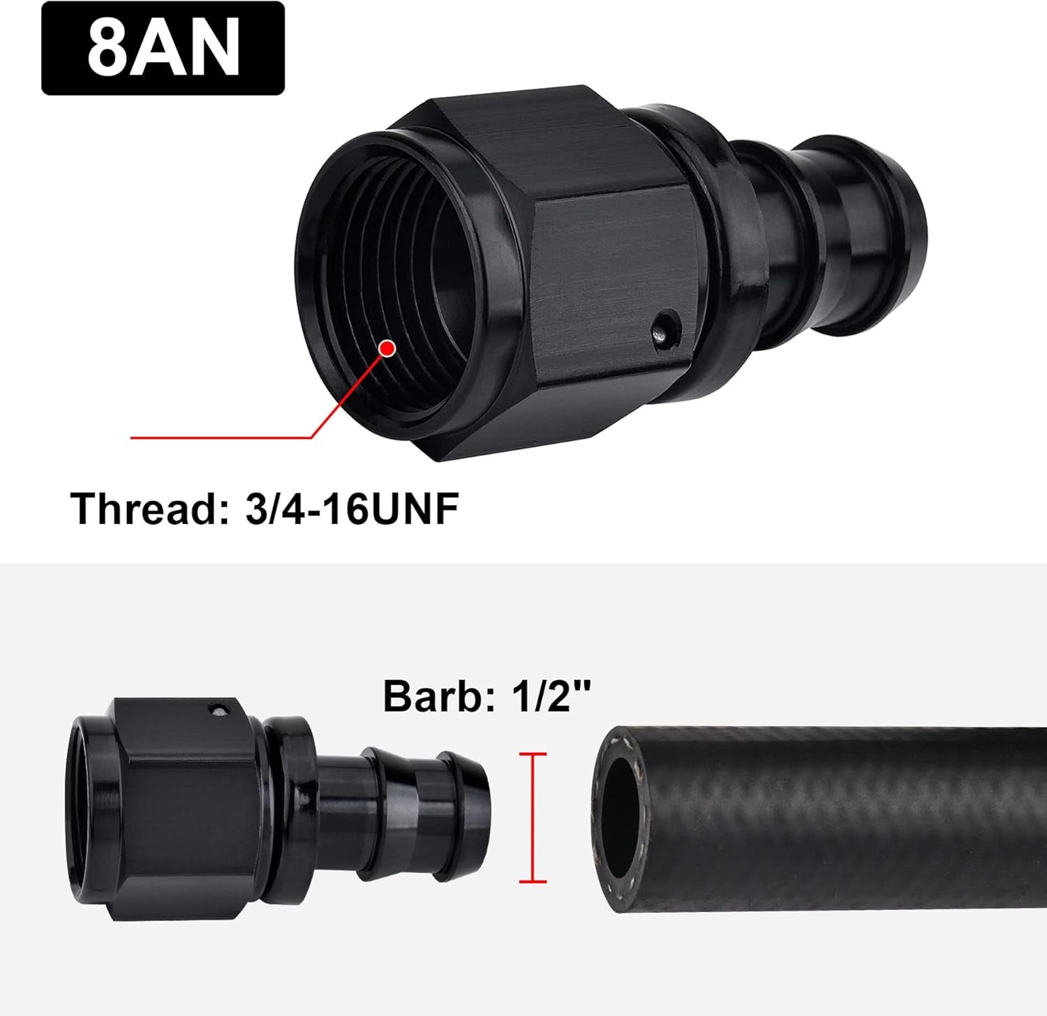 8AN Straight Push Lock Hose Fitting End Black 2PCS
